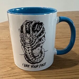 White and Blue Alien Face Hugger Graphic Mug